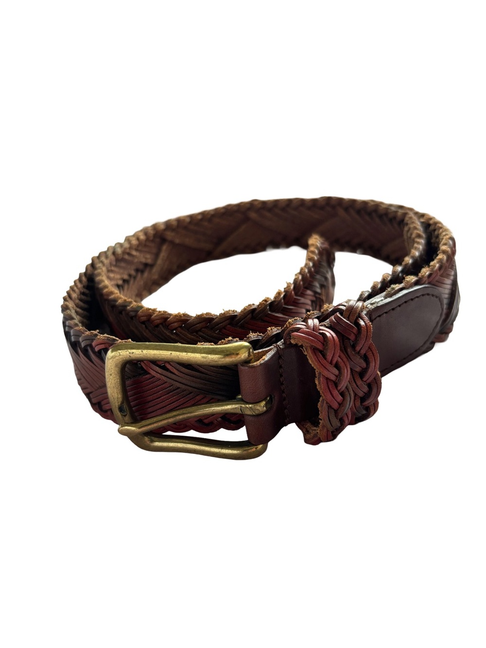 The Limited Vintage Woven Braided Genuine Leather Belt Multi-Tone Brass Buckle